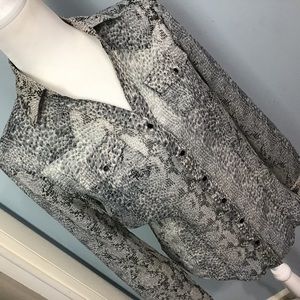 Cumberland Outfitters Sexy Sheer Snakeskin Print Blouse Taupe Gray Black